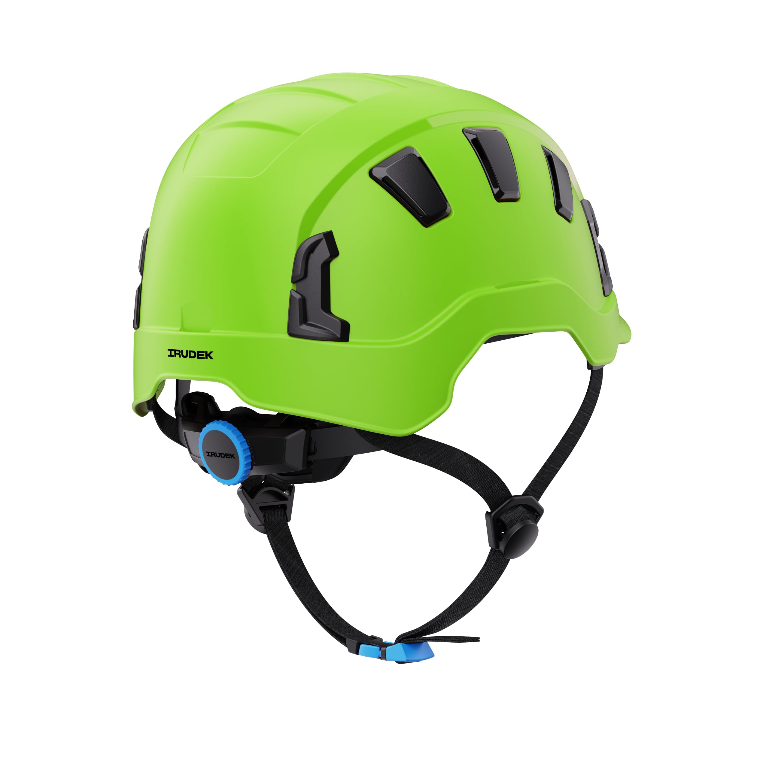 Irudek OREKA II Vent Verde – Casco ventilado para Trabajos en Altura, ABS Ultraligero, barboquejo Ajustable, Ranuras universales 30 mm, Chip NFC Integrado, Certificado EN 397 y EN 12492