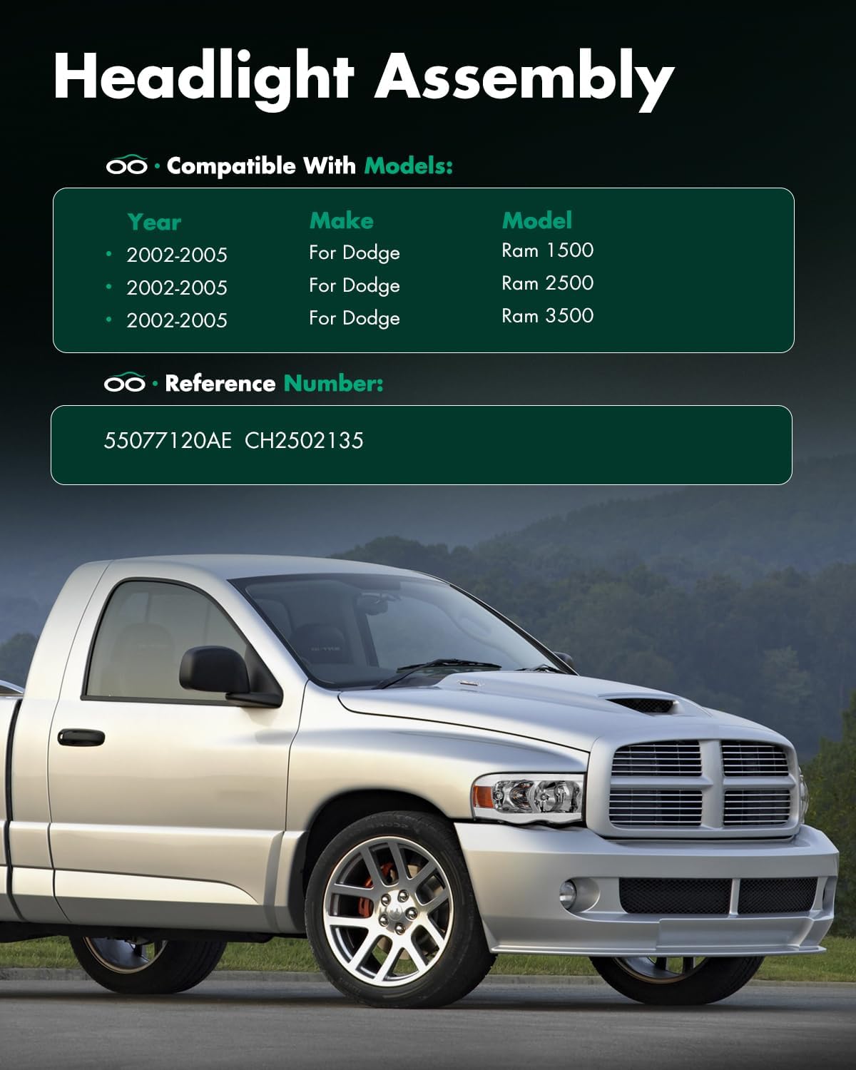 SCITOO Headlights For Dodge For Ram 1500 2002-2005,For Dodge For Ram 2500 2003-2005,For Dodge For Ram 3500 2003-2005 Headlamps CHROME HOUSING Driver and Passenger Side