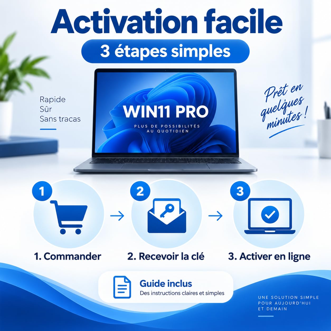Clé d’activation pour Win11 Pro – Compatible avec système Win11 Professionnel – Activation en ligne – Livraison numérique par message et e-mail – Pour 1 PC