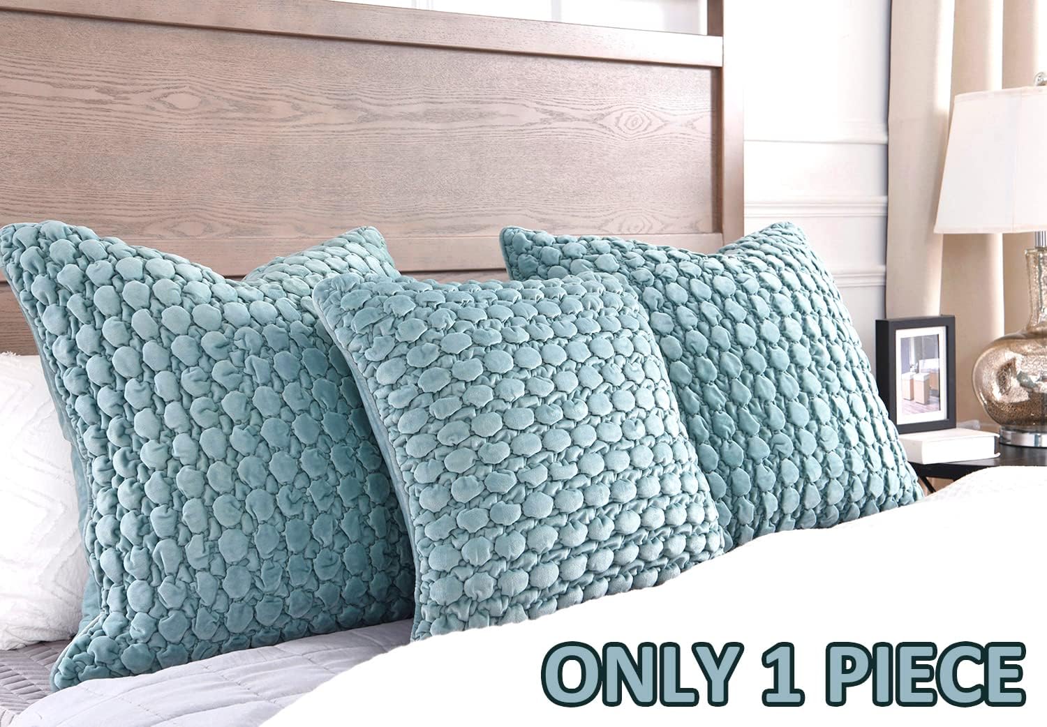 Pillow Cover 26x26 1 Piece Velvet Large Euro Sham Decorative Farmhouse Cushion Covers Soft Bubble Texture for Couch Sofa Bedroom Living Room,Blue Green