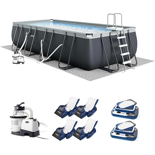 INTEX 26355EH Ultra XTR 18ft x 9ft x 52in Above Ground Swimming Pool Set with Sand Filter Pump, Inflatable Lounge Pool Recliners (4-Pack) and Inflatable Beverage Cooler (2-Pack)