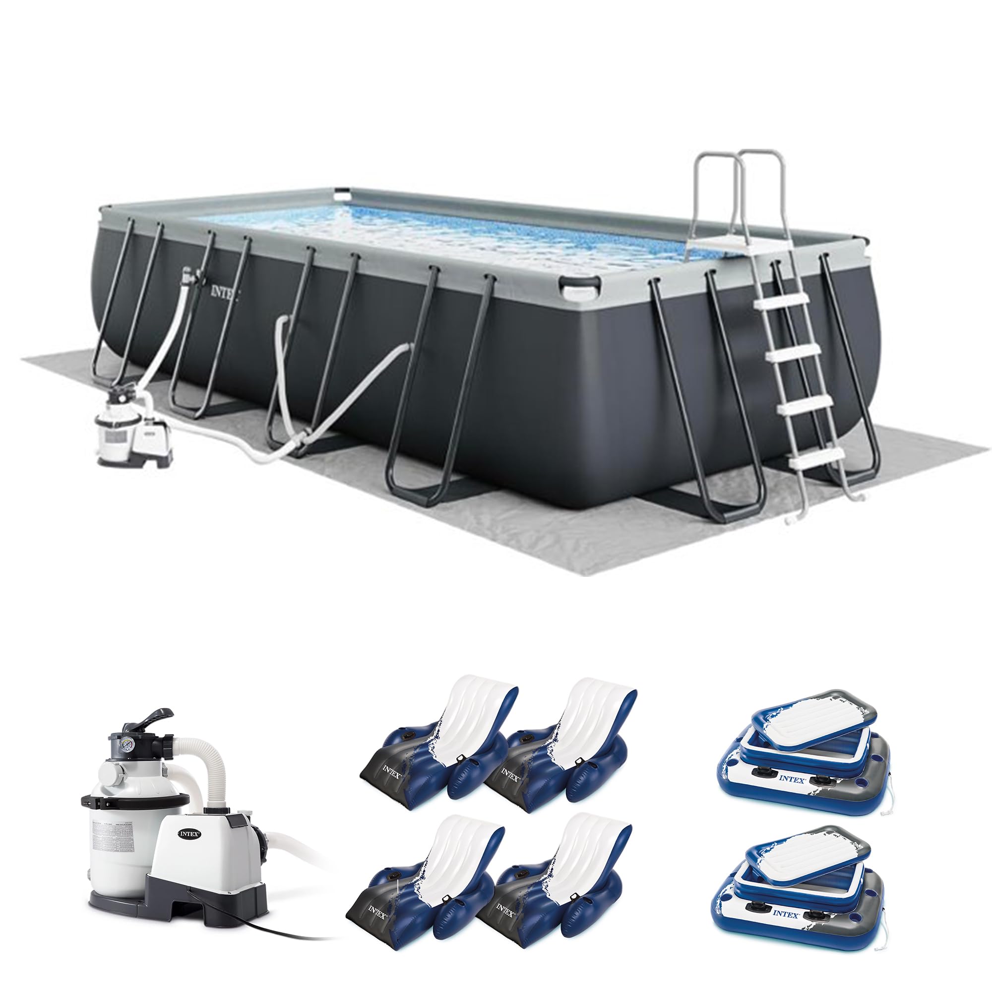 INTEX 26355EH Ultra XTR 18ft x 9ft x 52in Above Ground Swimming Pool Set with Sand Filter Pump, Inflatable Lounge Pool Recliners (4-Pack) and Inflatable Beverage Cooler (2-Pack)-image-43