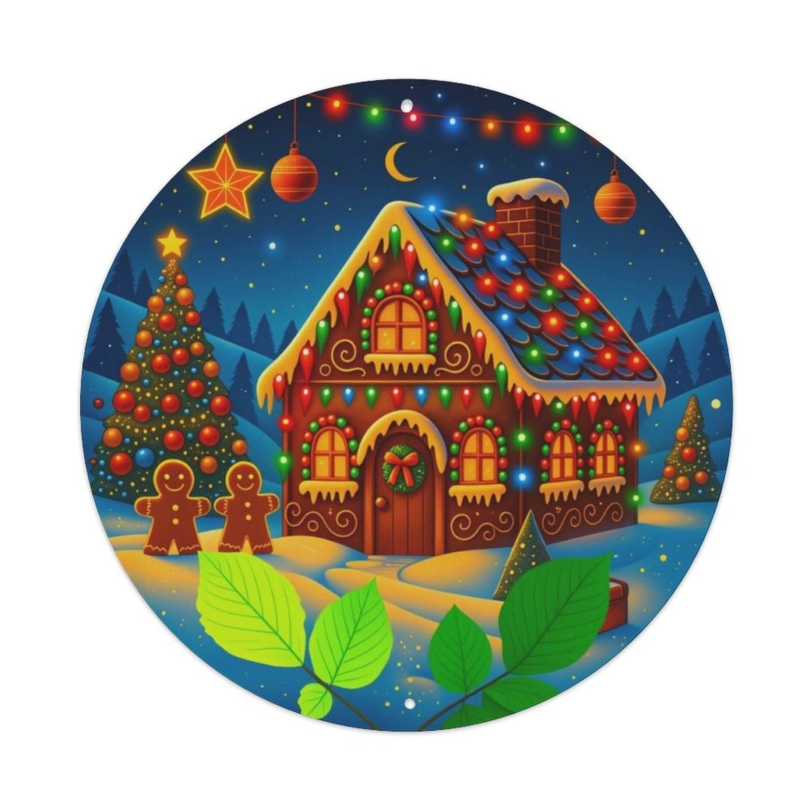 Christmas Gingerbread House Round Metal Sign Vintage Aluminium Metal Sign, Retro Wall Decor for Home, Bar, Garage & Farmhouse 20x20cm