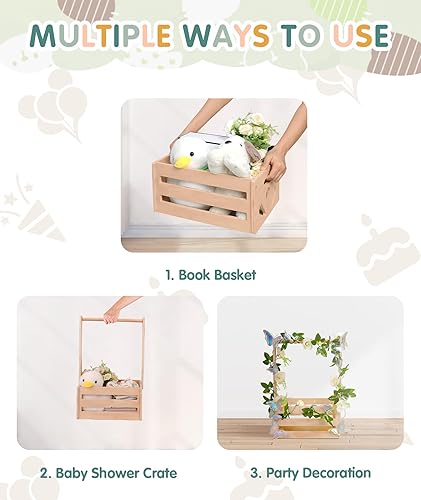 Miniatura 4 de Cajón de madera para baby shower, cesta de baby shower con cadena de luces de mariposa, cesta de regalo de bienvenida de madera, cesta de regalo de