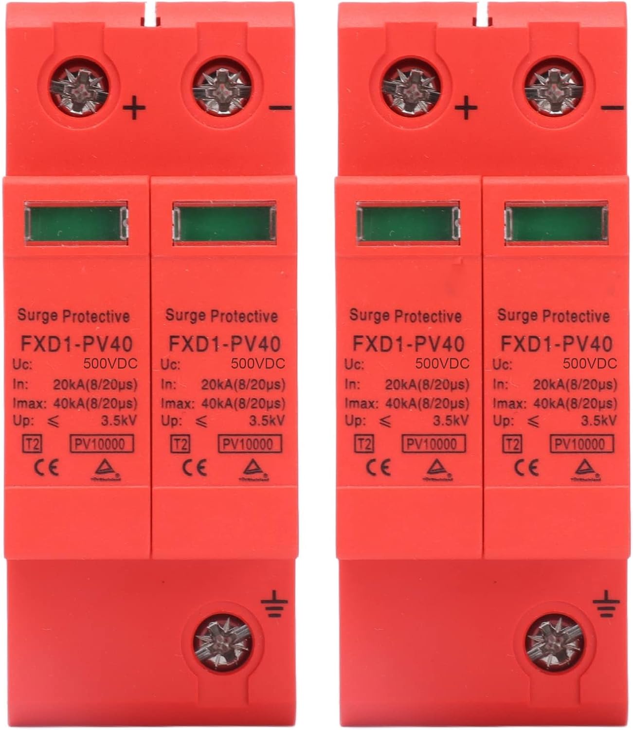 2P 40KA Protective Device, 2PCS SPD Protective Devices DC Photovoltaic Arrester 2P 40KA FXD1- PV40 for Home Safety (DC 500V)
