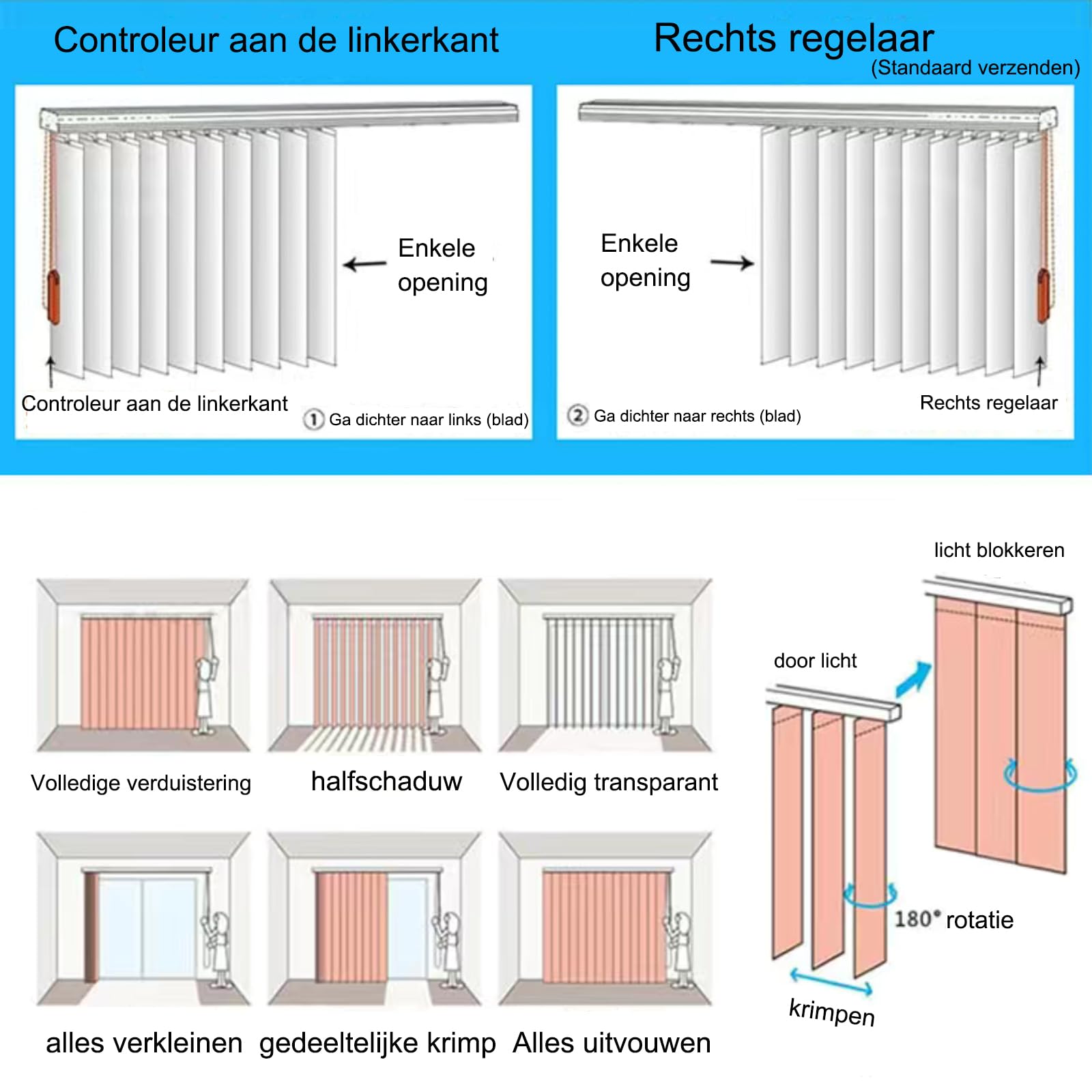 Cortinas verticales opacas personalizables de protección solar para ventanas (130 cm x 260 cm)