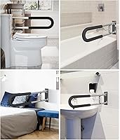 Vista 7 de Barra de apoyo plegable para inodoro, riel de seguridad abatible montado en la pared de 30 pulgadas, 0.079 in de grosor, resistente al óxido, barra