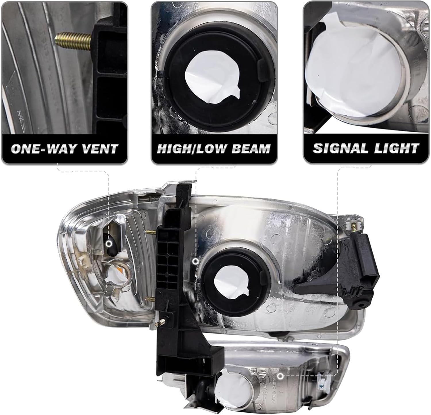Headlights Assembly for 2001 2002 2003 2004 Toyota Tacoma Pickup Truck Headlamps with Corner Parking Turn Signal Lamps and Bumper Lights Replacement,Chrome Housing Amber Reflector