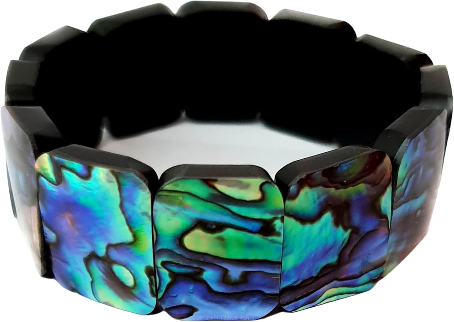 Natural Abalone Shell Stretch Cuff Bracelet 6 to 8 inch Stretchable Handmade Women Jewelry DA492-BB Rainbow