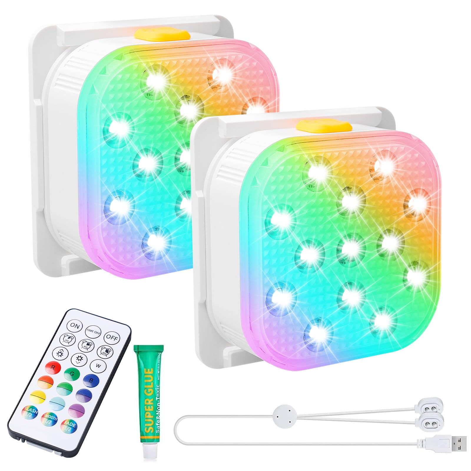 PORFOYO 2 pezzi luce subacquea con telecomando, luce subacquea ricaricabile, luce subacquea, illuminazione magnetica per piscina, 16 colori, luce LED per piscina