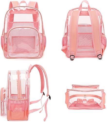 Miniatura 6 de Dezcrab Mochila escolar transparente para niñas, niños, mujeres y hombres, mochilas transparentes resistentes, Rosado