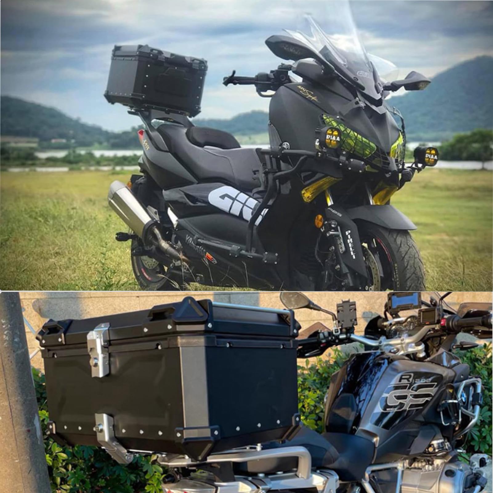 Baul Moto Motocicleta topcase para Cascos, Baúl Moto, Universal baúl de Moto Scooter Maleta, Impermeable,Caja de Motocicleta con Cerradura de Seguridad/Respaldo y Placa de Montaje