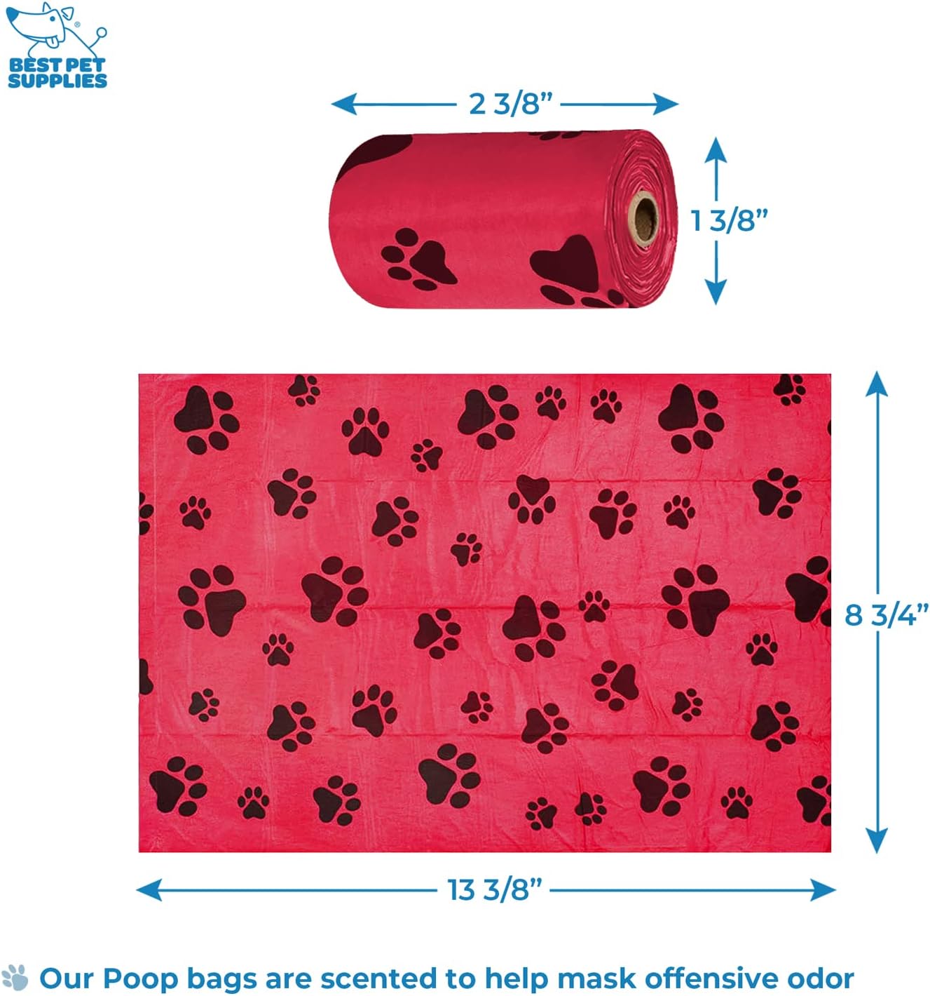 Best Pet Supplies Dog Poop Bag Holder Leash Attachment with Reusable Dispenser for Travel, Walking, Park, and Outdoor Use, Durable with Clip-On - Red, Pack of 2, Plastic Dispenser w/30 Bags image 3