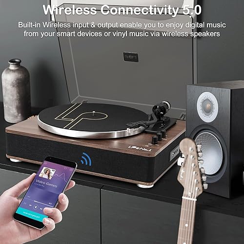 Miniatura 2 de LP&No.1 Reproductor de discos de vinilo con altavoces integrados, tocadiscos de vinilo con cartucho magnético, inalámbrico, grabación y reproducción