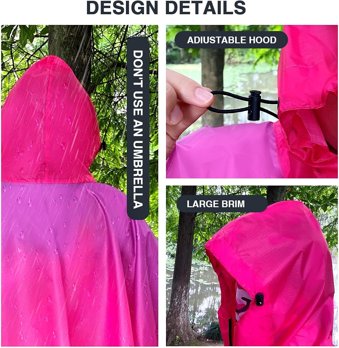 Vista 4 de Lapetus Poncho de lluvia ligero con capucha impermeable para adultos, mujeres y hombres, con bolsillos, unisex, a la moda, con cremallera, abrigo