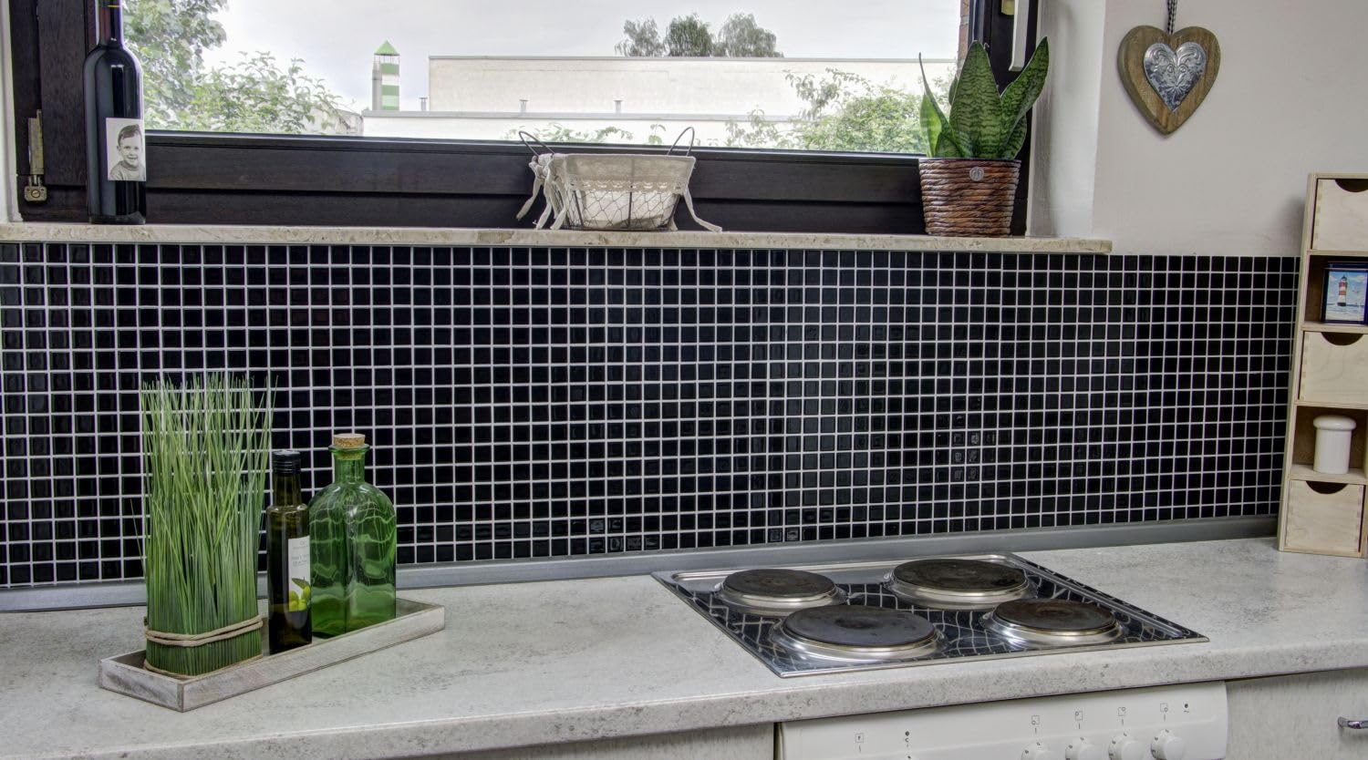 Mosaico de cerámica negro brillante para azulejos de pared cocina MOS18-0302 | 10 alfombrillas de mosaico