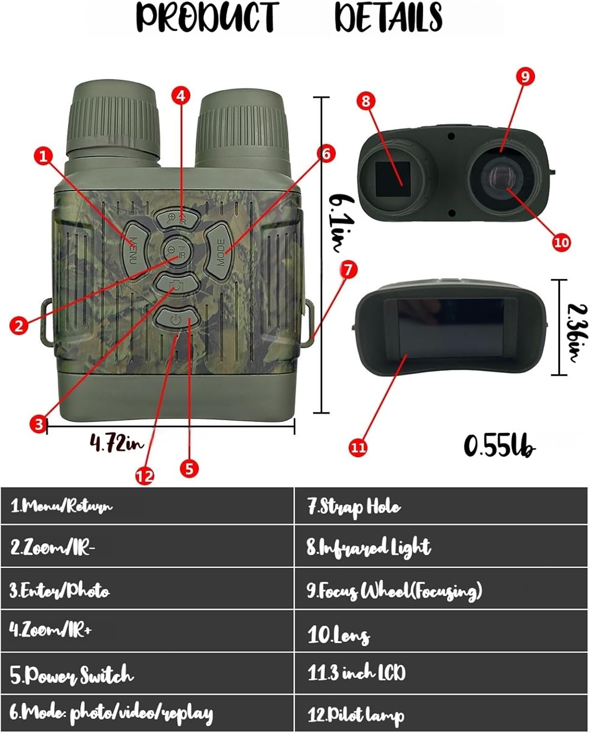 Night Vision Binoculars for Adults, 2.7 K HD with 48MP Camera, 10x Zoom & IR Night Mode, Perfect for Wildlife Observation, Night Hiking