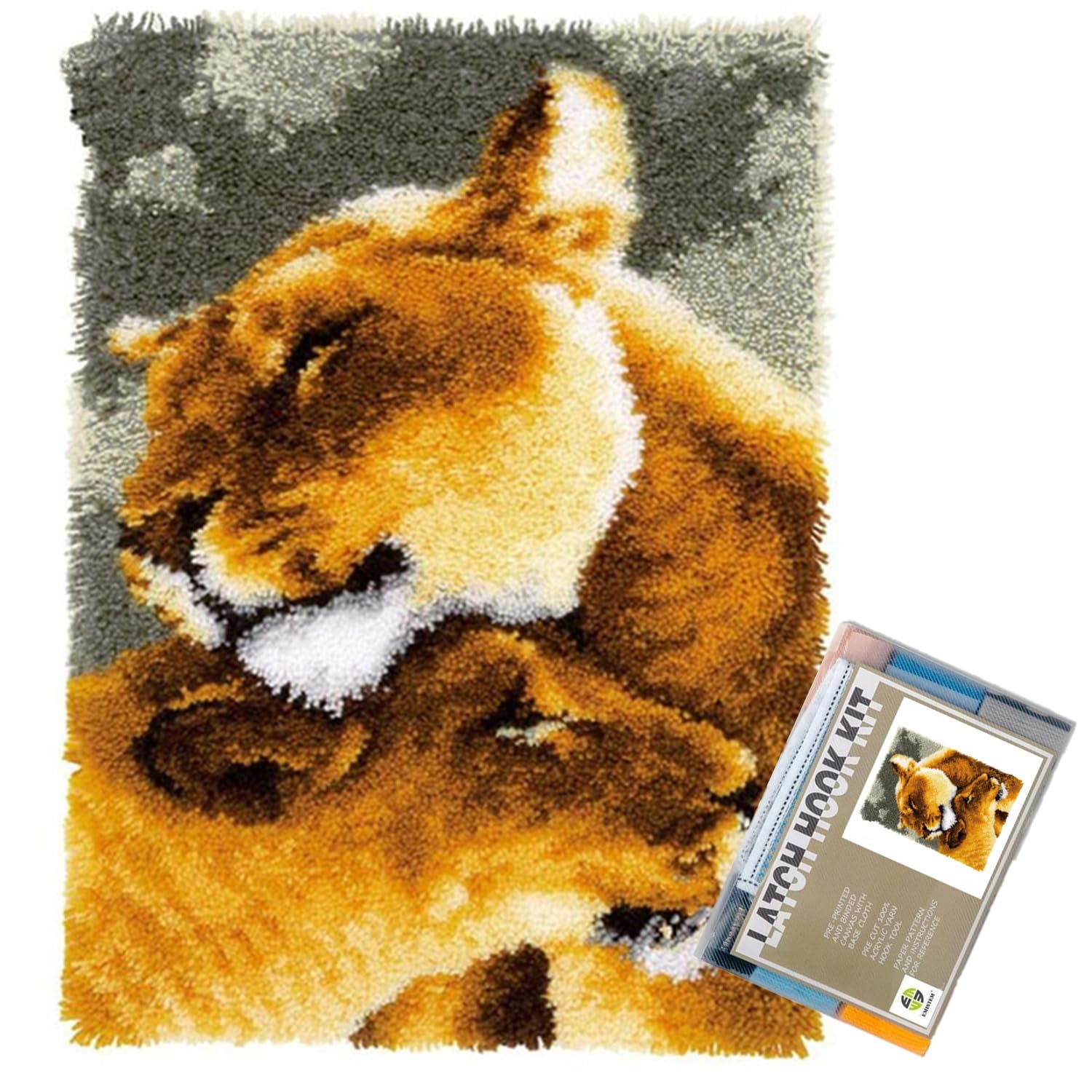 EMISTEM Loving Lion Family Latch Hook Kits for Adults Beginners, 20“ X 15"