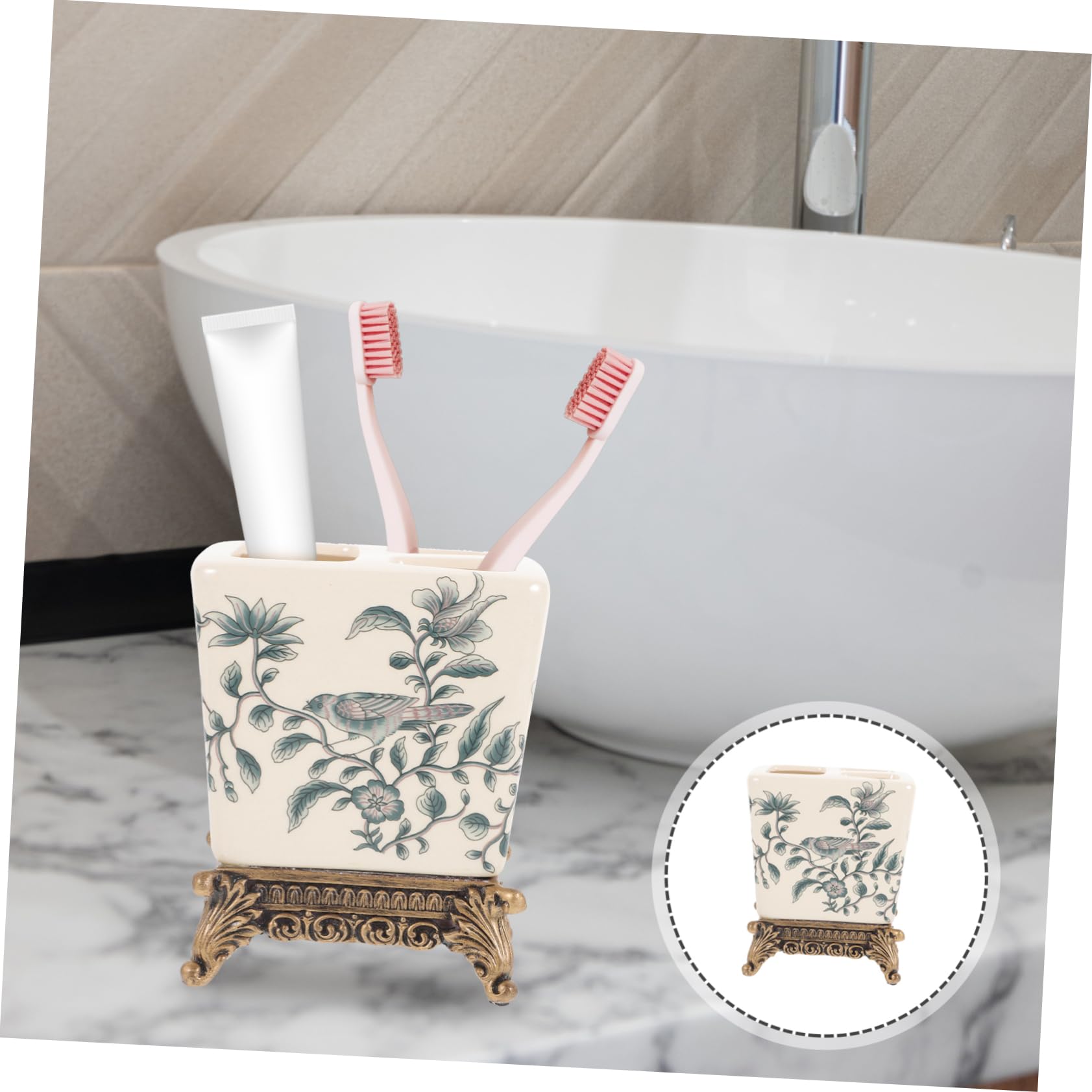 Porta Spazzolini e Resina, Design Vintage Europeo, Supporto Compatto per Bagno di Casa, per Coppie e Famiglie