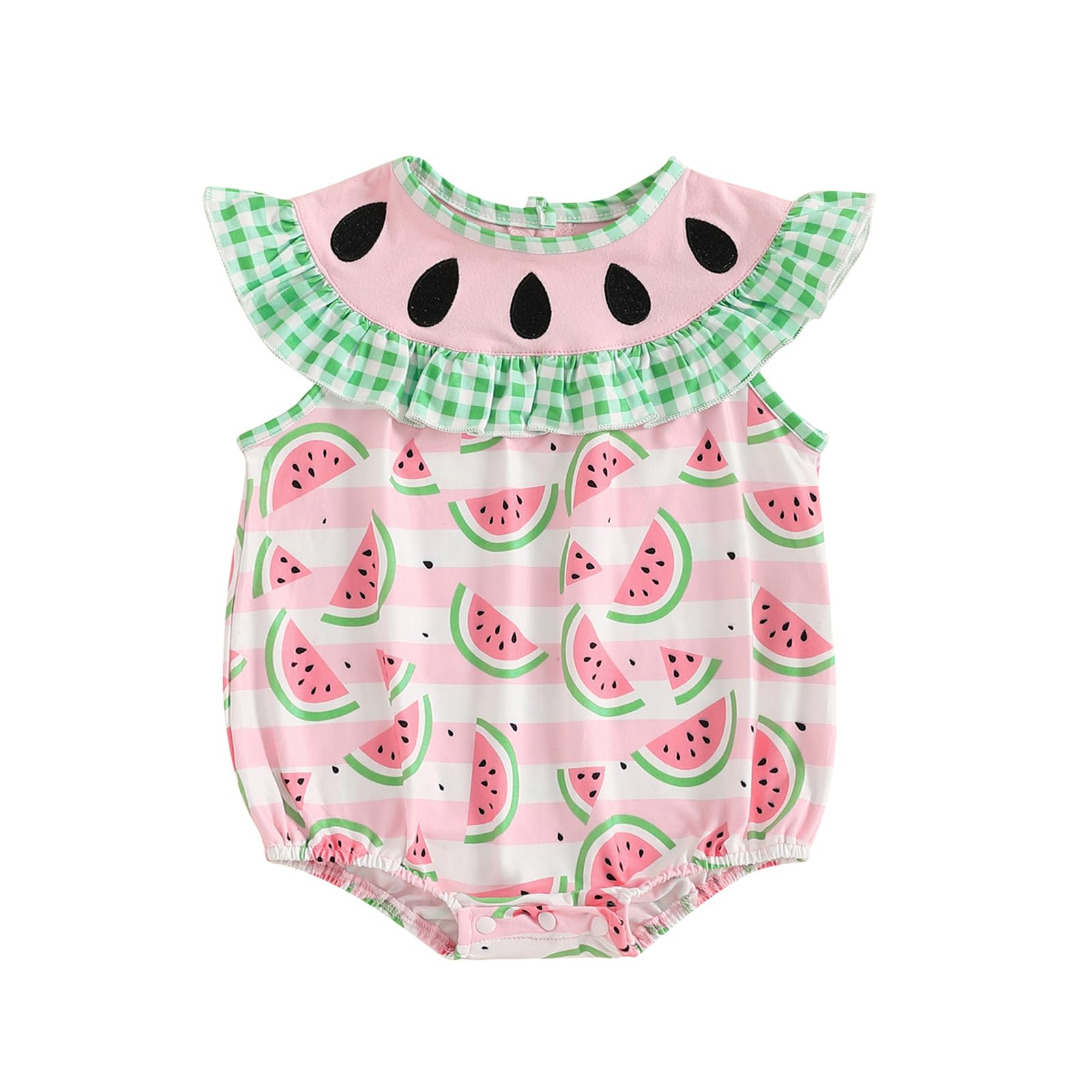 Motlapol Baby Girl Watermelon Romper Sleeveless Ruffle Smocked Bubble Bodysuit with Pockets Cute One Piece Summer Outfits