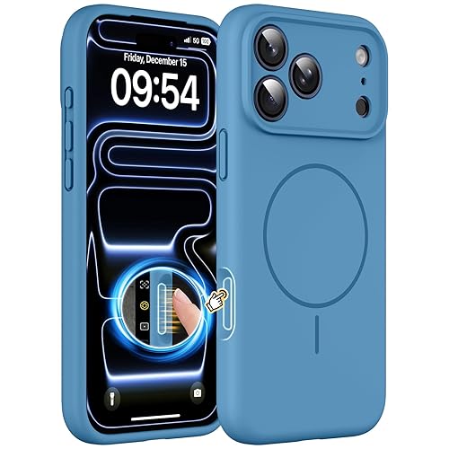 EXZLLEN Magnetic for iPhone 17 Pro Max Case, Compatible with MagSafe, Integrated Silicone Camera Control Cover Protection, 3.0mm Thicken Silicone Phone Cover for 17 ProMax 6.9", Lake Blue