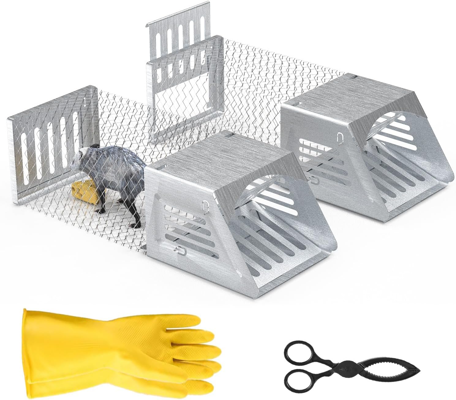2-Pack Humane Rat Traps, 11 Inches Combined Automatic Continuous Rat Trap Cage, Single Way Door Live Mouse Rat Cage Traps Catch and Release for Rodents Moles Voles Mice