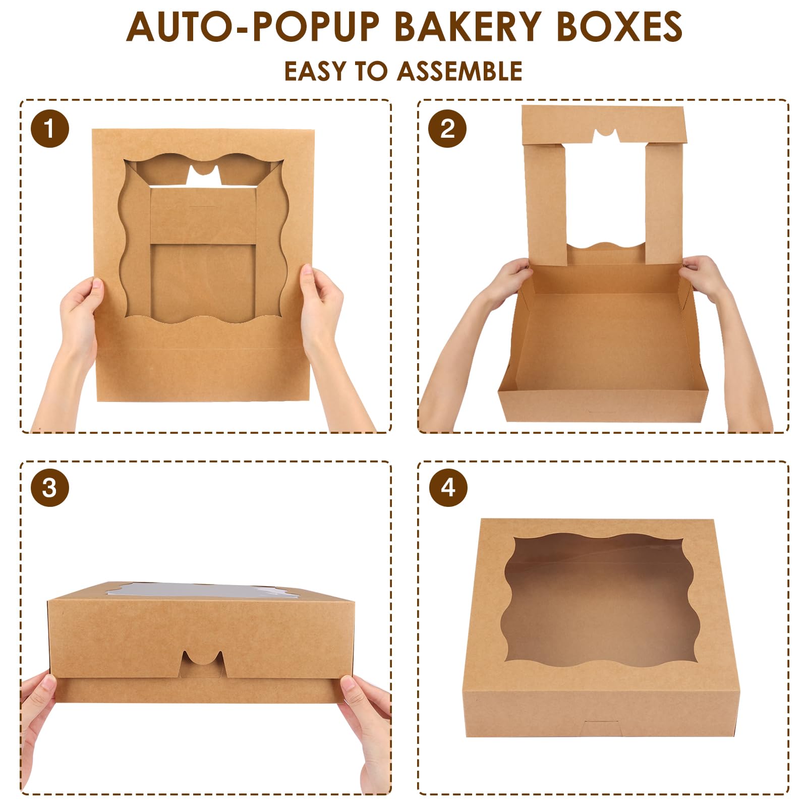 Moretoes 25 cajas para tartas, 12 x 12 x 3 pulgadas, cajas de panadería marrones con ventana para pasteles, día del padre, galletas, golosinas, postres, donas, magdalenas