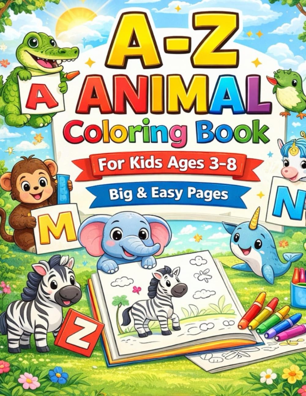 A–Z Animal Coloring Book for Kids: Learn ABC with Cute Animals | Easy Big Pictures