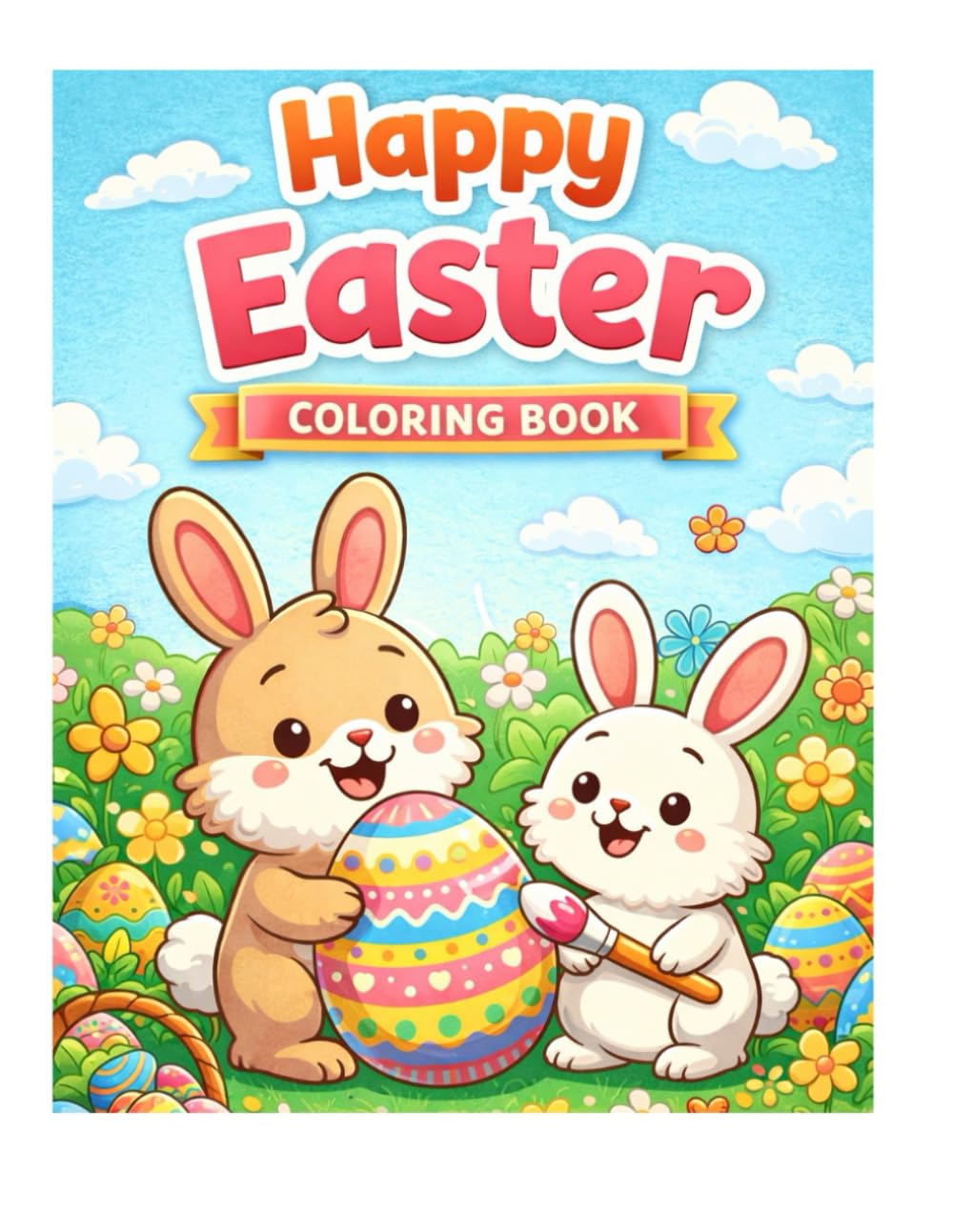 Happy Easter coloring Book: Coloriage de Pâques pour enfants de 3 à 7 ans | Lapins mignons, œufs décorés et scènes printanières
