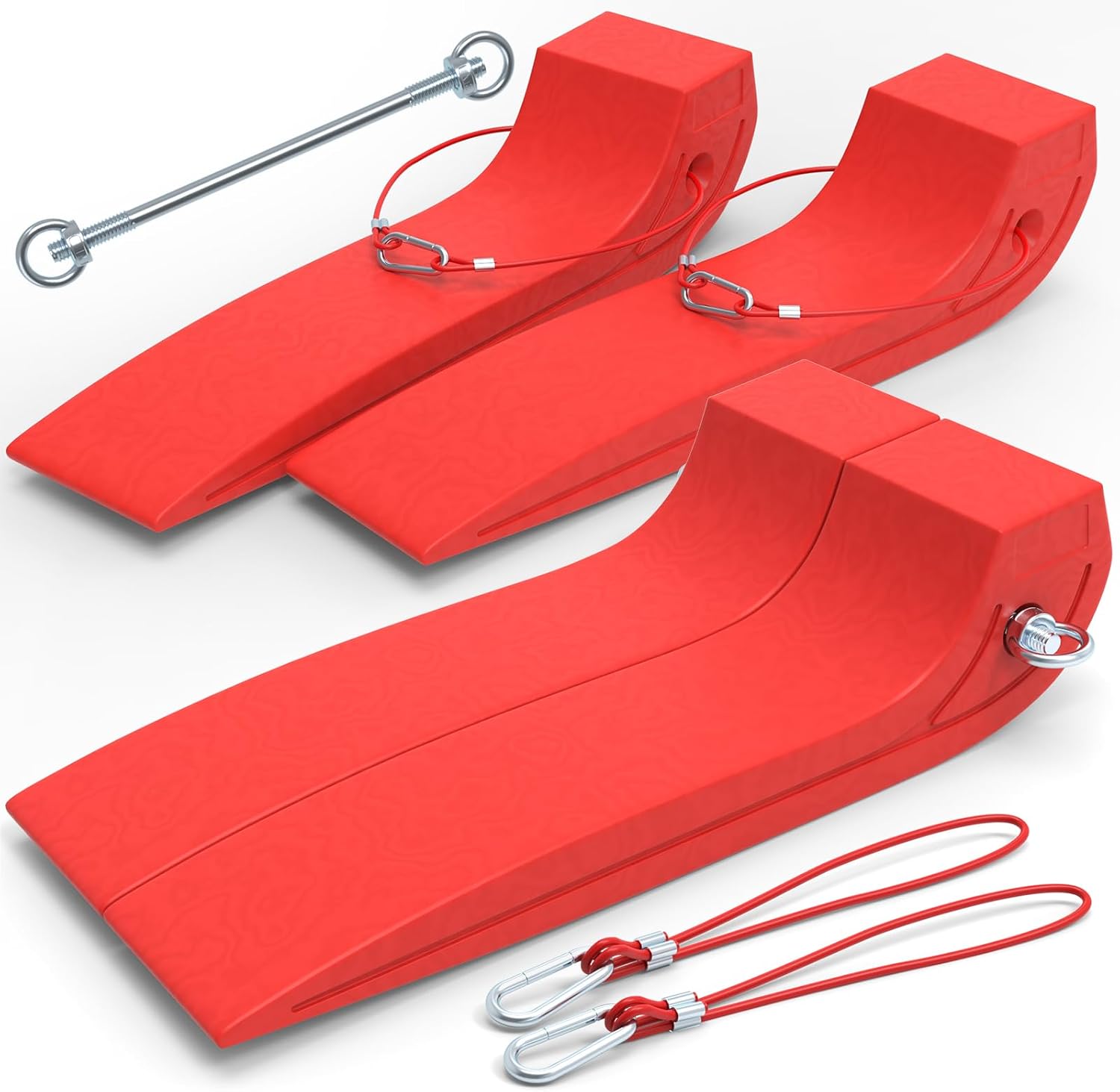 Tow Truck Accessories Tire Skates 4 Pack Interlocking Trailer Skids for Car Hauler, Flat Bed, Wrecker Rollback Carrier Safety (Red)