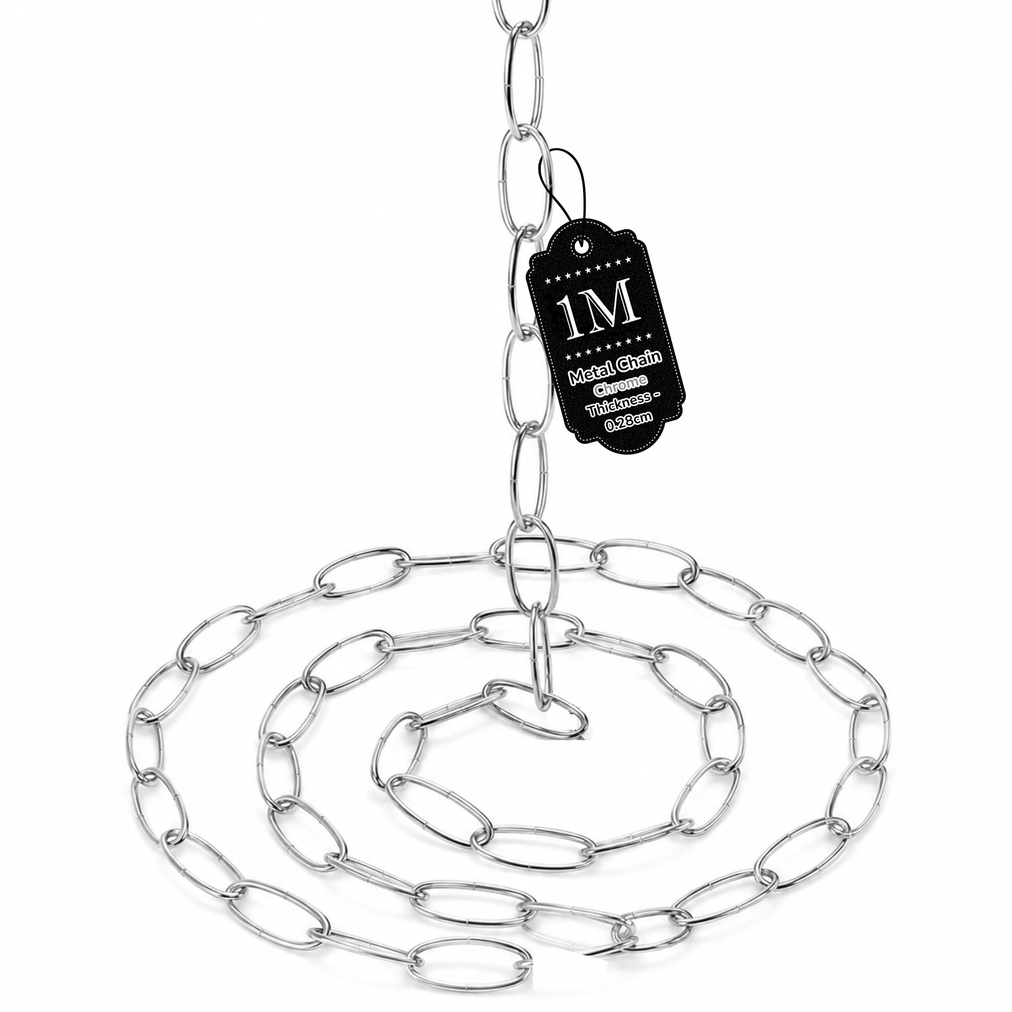 Ledsone Chrome Vintage Style Metal Chain – 100Cm Iron Thread With Not Carabiners For 32Mm X 17Mm Pendant Hanging Chains, Safety Barriers, And Outdoor, Indoor & Garden Décor (1, )