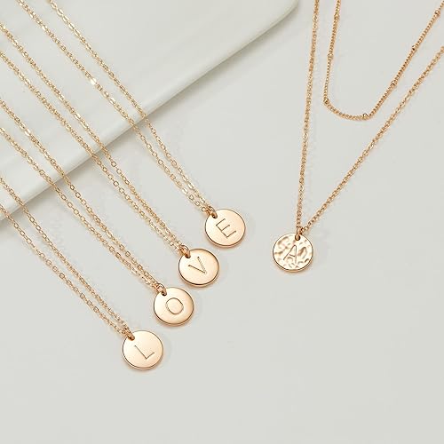 Miniatura 7 de Gold Initial Layered Necklaces for Women, 14K Gold Plated Coin Letter Necklace Skinny Bar Stacking Necklace Coin Necklace Layer Necklace Multi Bar