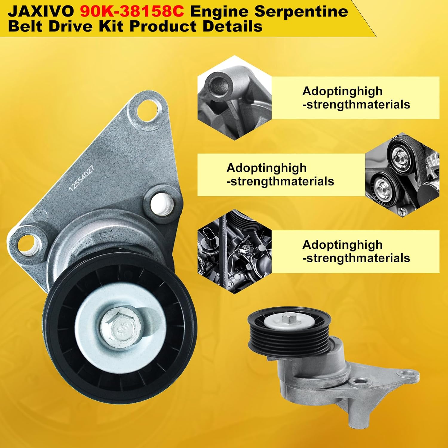 90K-38158C Serpentine Belt Drive Tensioner Pulley Component Kit for 03-06 Suburban Silverado Savana Yukon XL Sierra 1500 2500 3500 Tahoe Escalade ESV EXT,for 03-07 Hummer H2