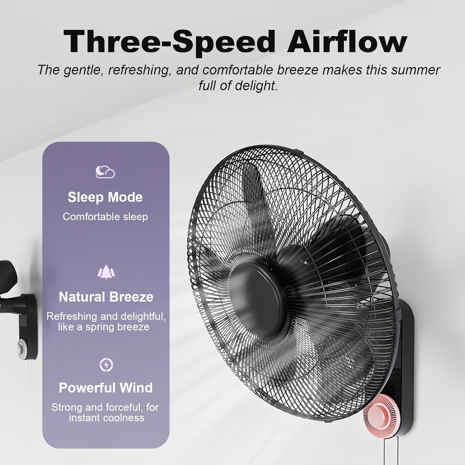 Oscillating Wall Mount Fan, Heavy Duty Metal Grille Fan with Adjustable Tilt, 3 Speed Modes for Living Room, Kitchen, Office, Garage - Adapter Included