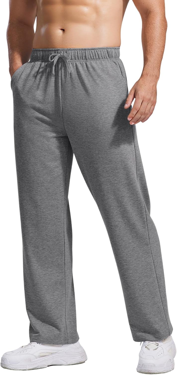 PINSPARK Men's Lightweight Sweatpants Cotton Yoga Pants Baggy Sweat Pants Open Bottom Lounge Jogger Sweatpants with Pockets