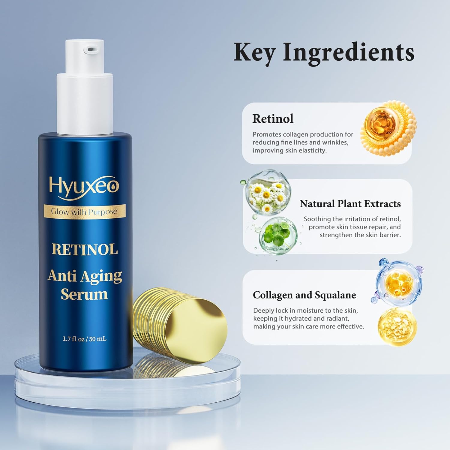 Retinol Serum for Face, Anti Aging and Wrinkle Repair with Squalane, Deep Hydration Firming Formula for Fine Lines Elasticity Plump Lift Skin, Day and Night Use for All Skin Types, 1.70 Fl Oz - Image 2