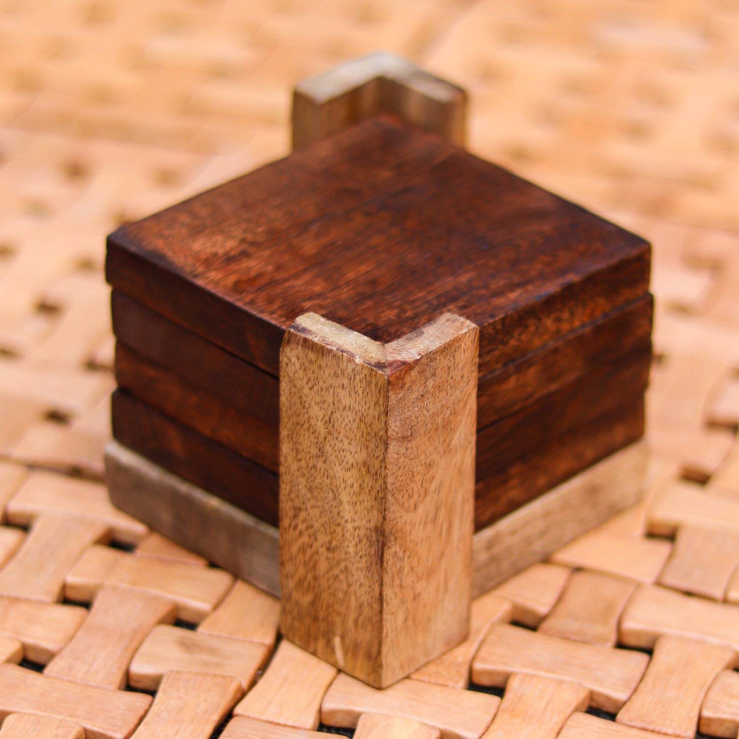 Lasaki Coaster Wooden Set of 4 Plate with Holjhbder for Coffee Table/Kitchen/Dining Table/Beer Glass/Kitchen/Office/Party/Gift (Color: Antique, Coa001)