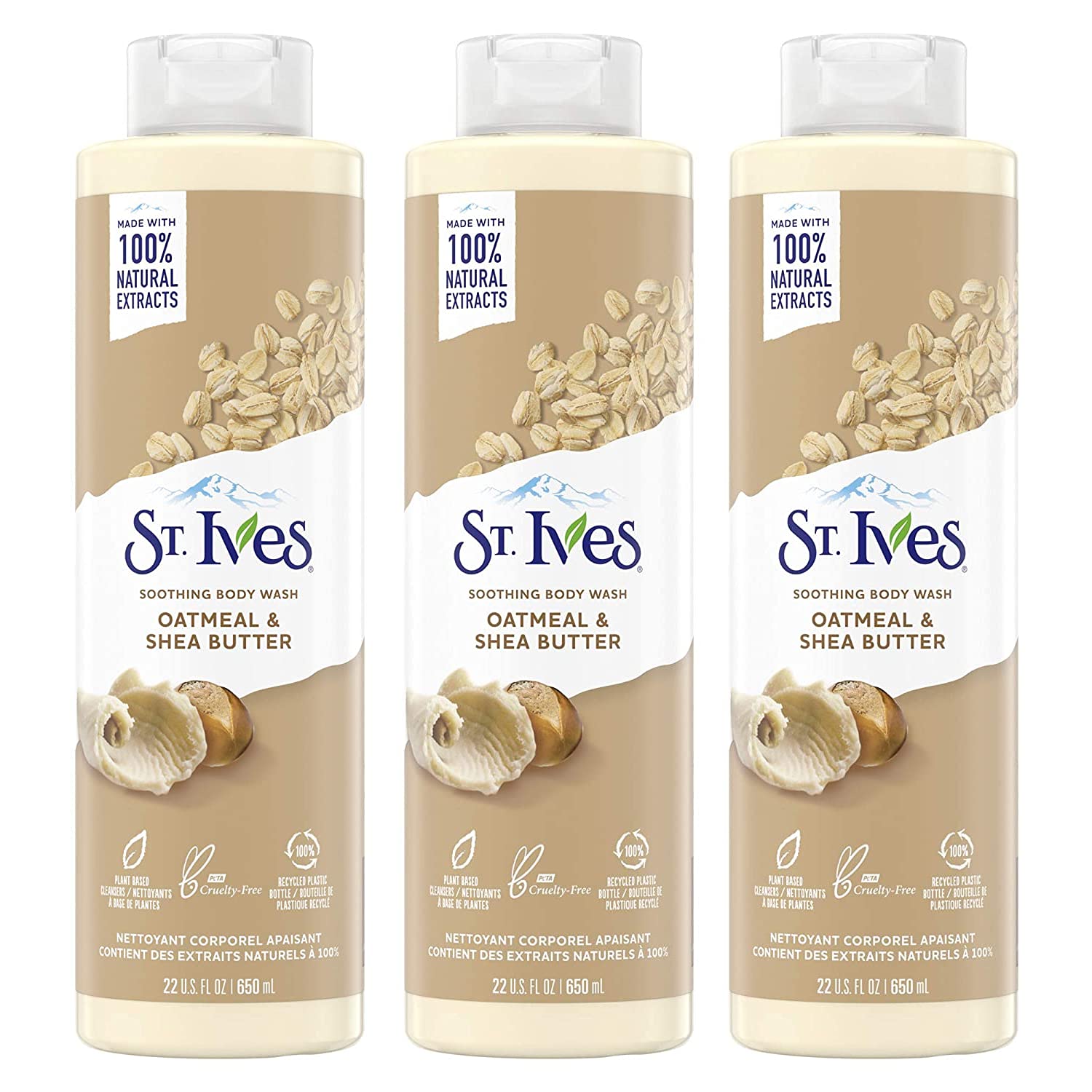 St Ives Oatmeal & Shea Butter Body Wash | Moisturizing Body Wash for Sensitive and Dry Skin | 22 Fl. Oz. (Pack of 3)