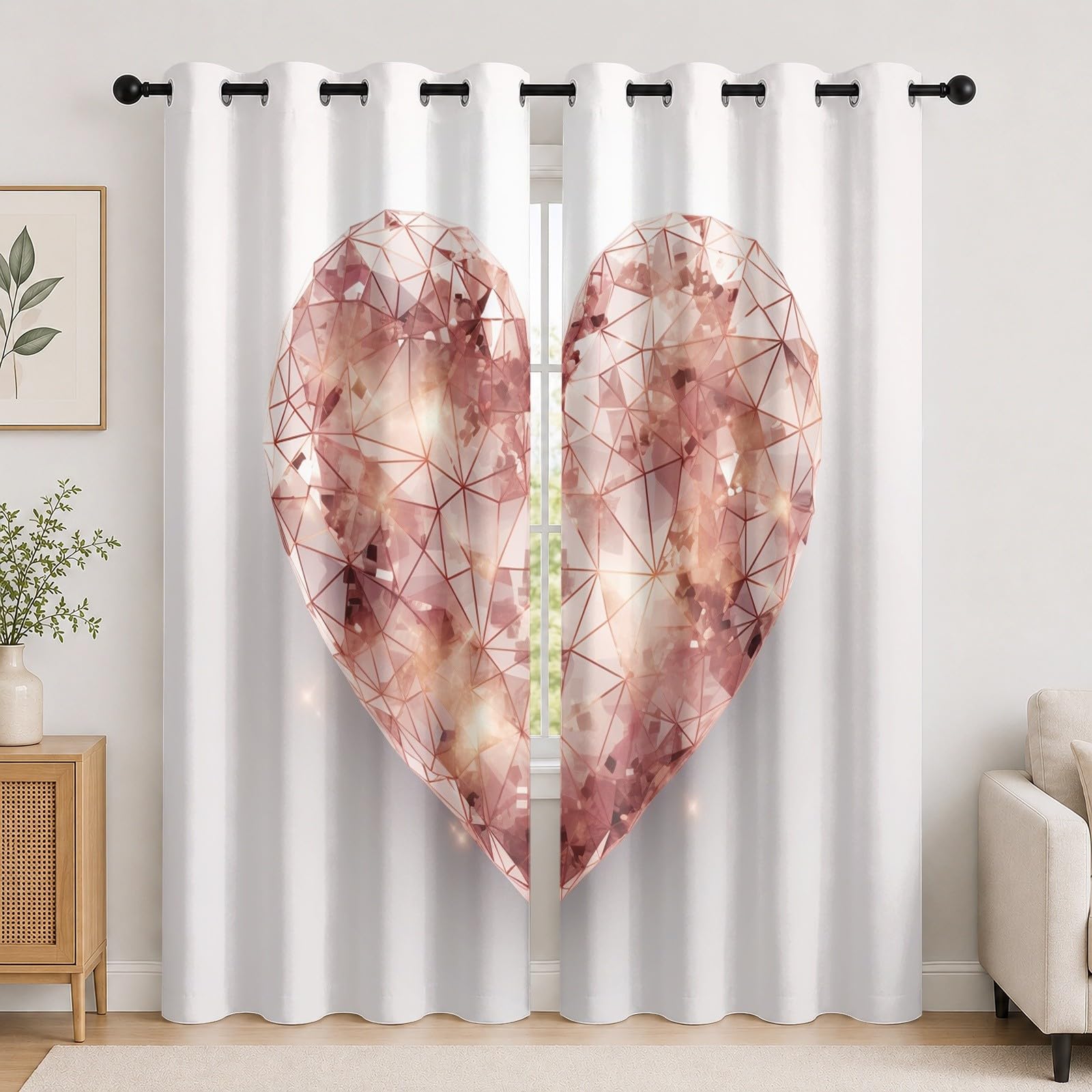 Draperies à œillets haut de gamme gris cœur 3D 75x166 cm | Rideaux occultants finitions soignées