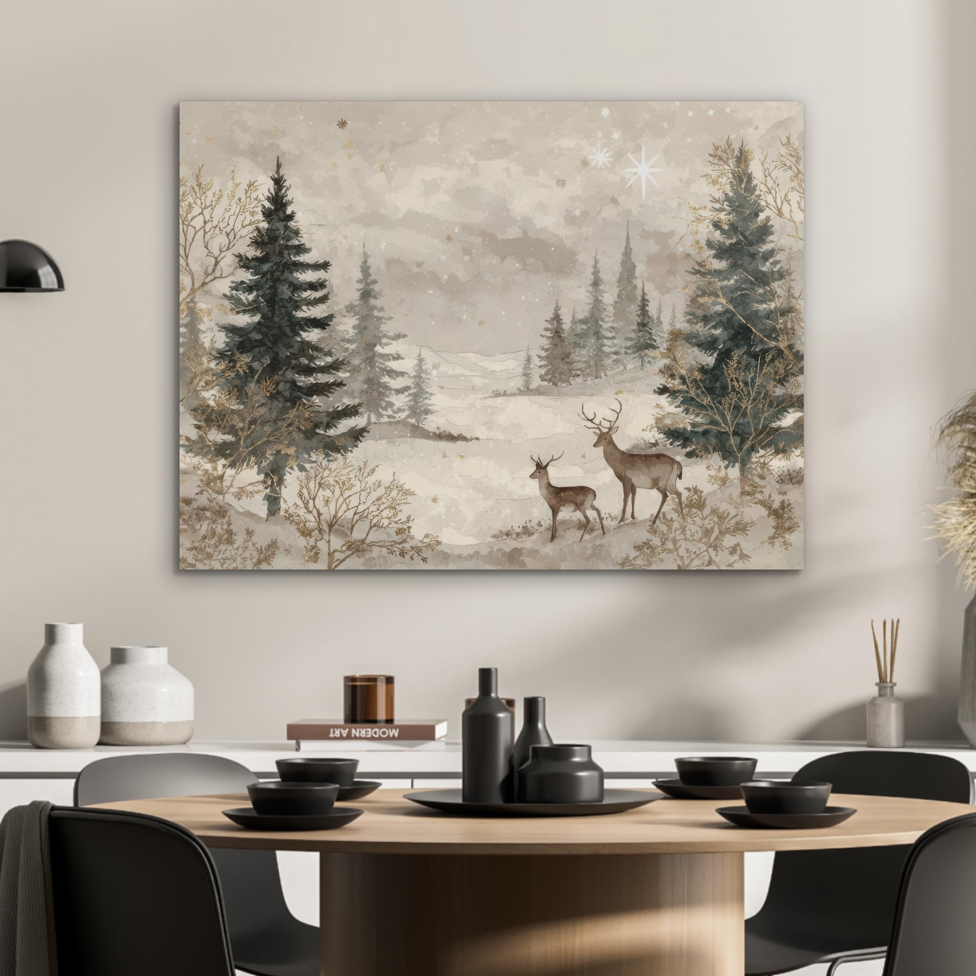MuchoWow© Pannello Feltro Camera Letto Arredo Soggiorno Parete Moderna | 80x60 cm - Cornice Casa Elegante Decorazioni Natilizie Foresta - Cervo - Inverno - Neve