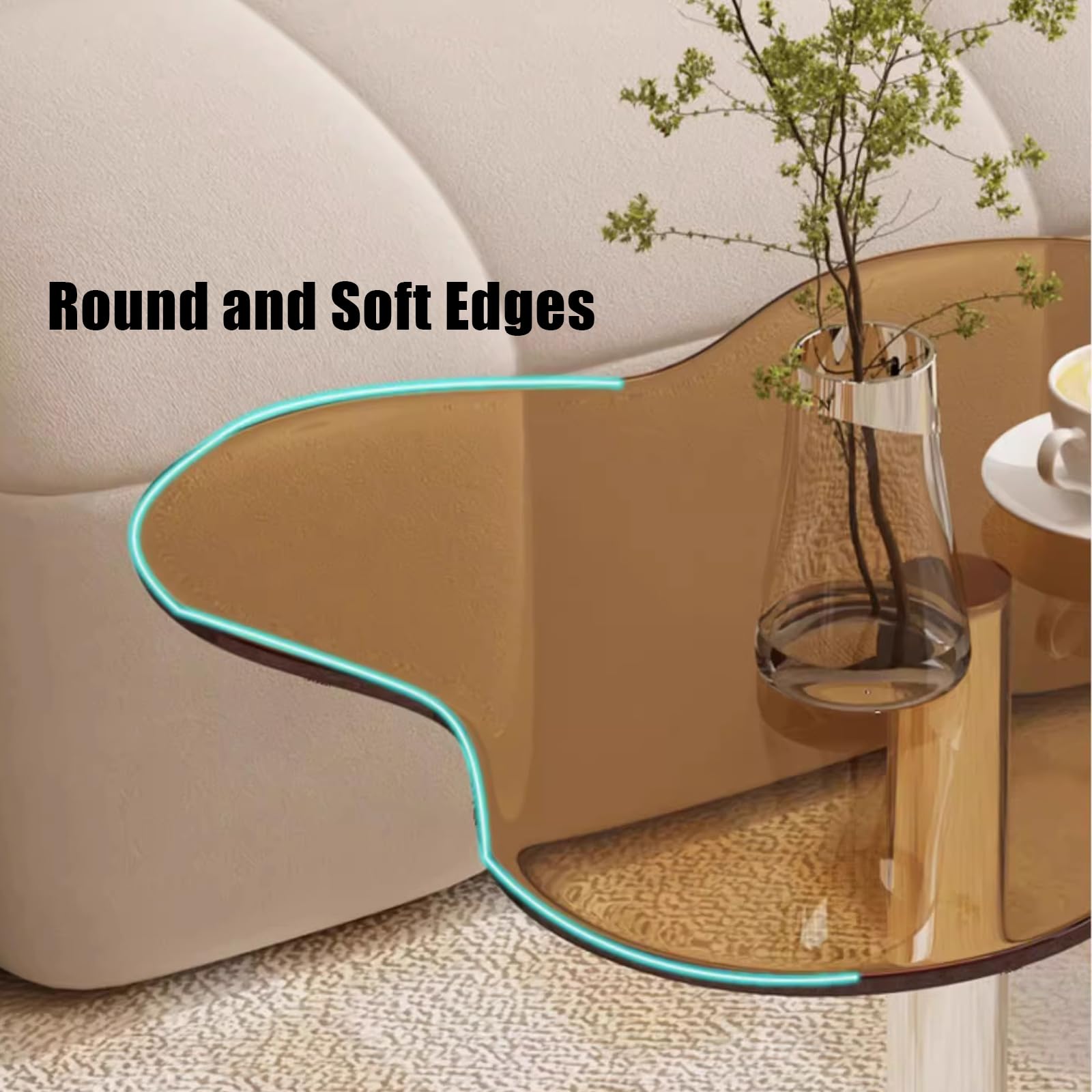 Flower Shape Tempered Glass Side Table, Clear Coffee Table with