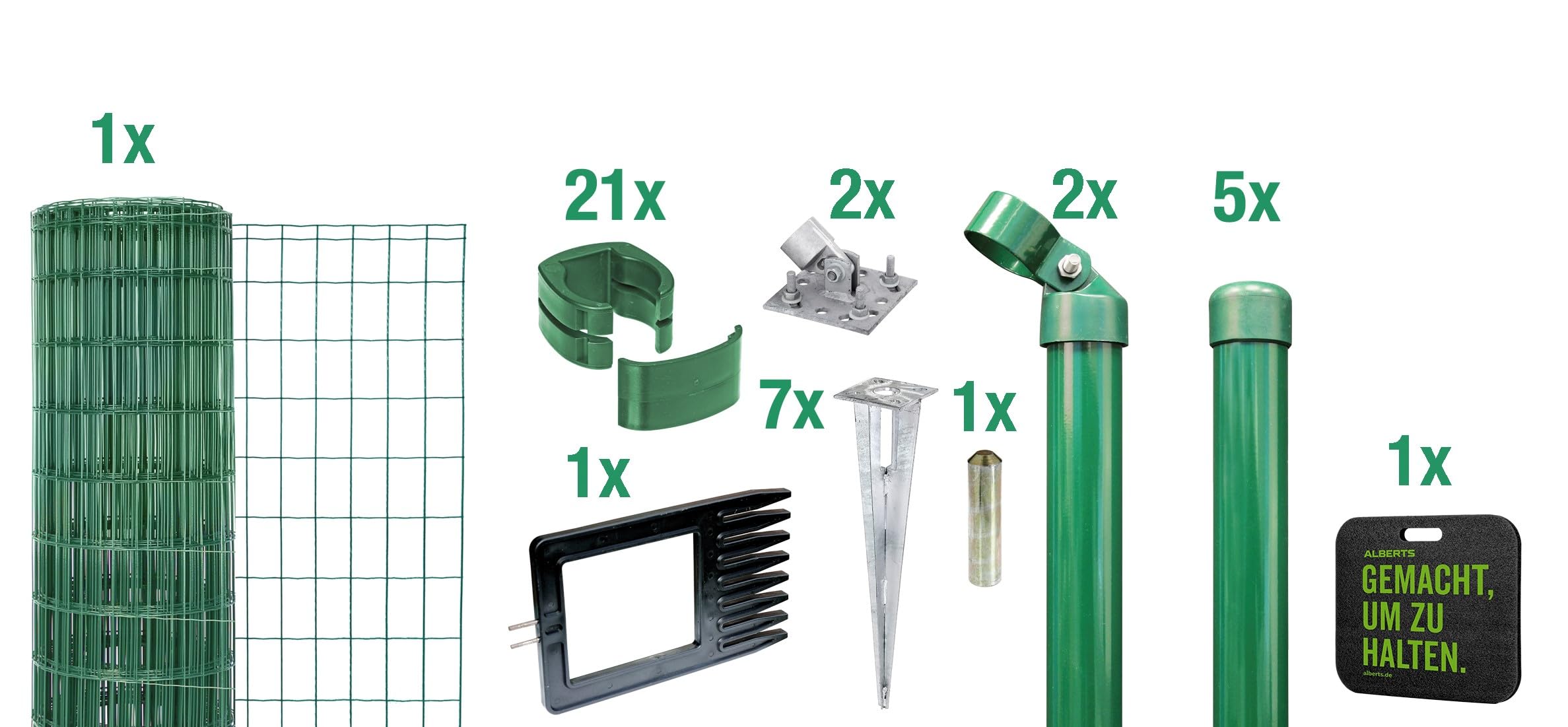 Alberts 695729 Fix-Clip Pro als Zaun-Komplettset, mit Einschlagbodenhülse und Kniekissen | verschiedene Längen und Höhen - wahlweise in verschiedenen Farben | grün | Höhe 153 cm | Länge 10 m