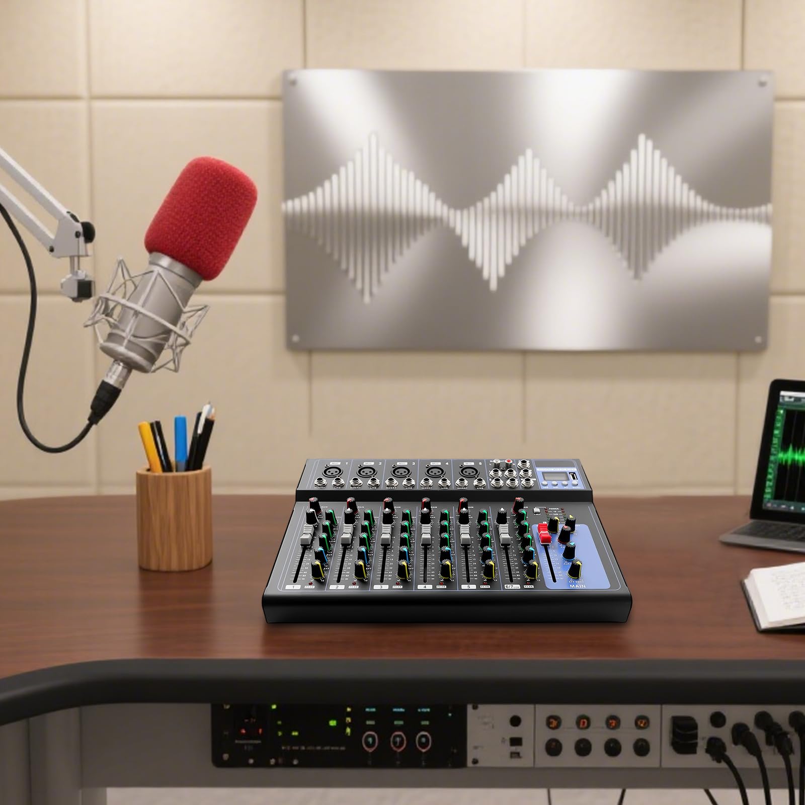 Mesa mezcladora de 7 canales, consola de audio, mezclador de karaoke, Bluetooth, Phantom 48V, ecualizador de 3 bandas, monitor de auriculares, metal, karaoke casa, streaming en vivo, estudio grabación
