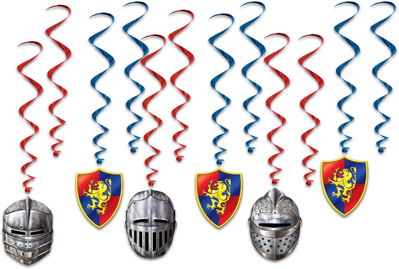Beistle Medievil Party Decorations, Assorted Medievil Shields and Helmets Hanging Whirls 17.5 Inch to 34.5 Inch, Pack 72