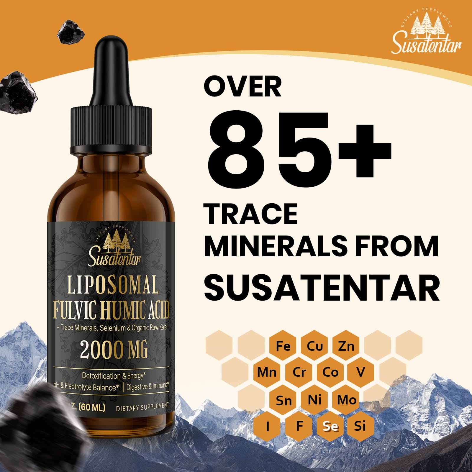 2000 MG Liposomal Fulvic Acid + Humic Acid + Trace Minerals Complex - More Potent Than Shilajit, Electrolytes Liquid Supplement with Organic Kale for Energy, Digestion, Immunity & pH Balance, 2 Oz — Amazon image 6