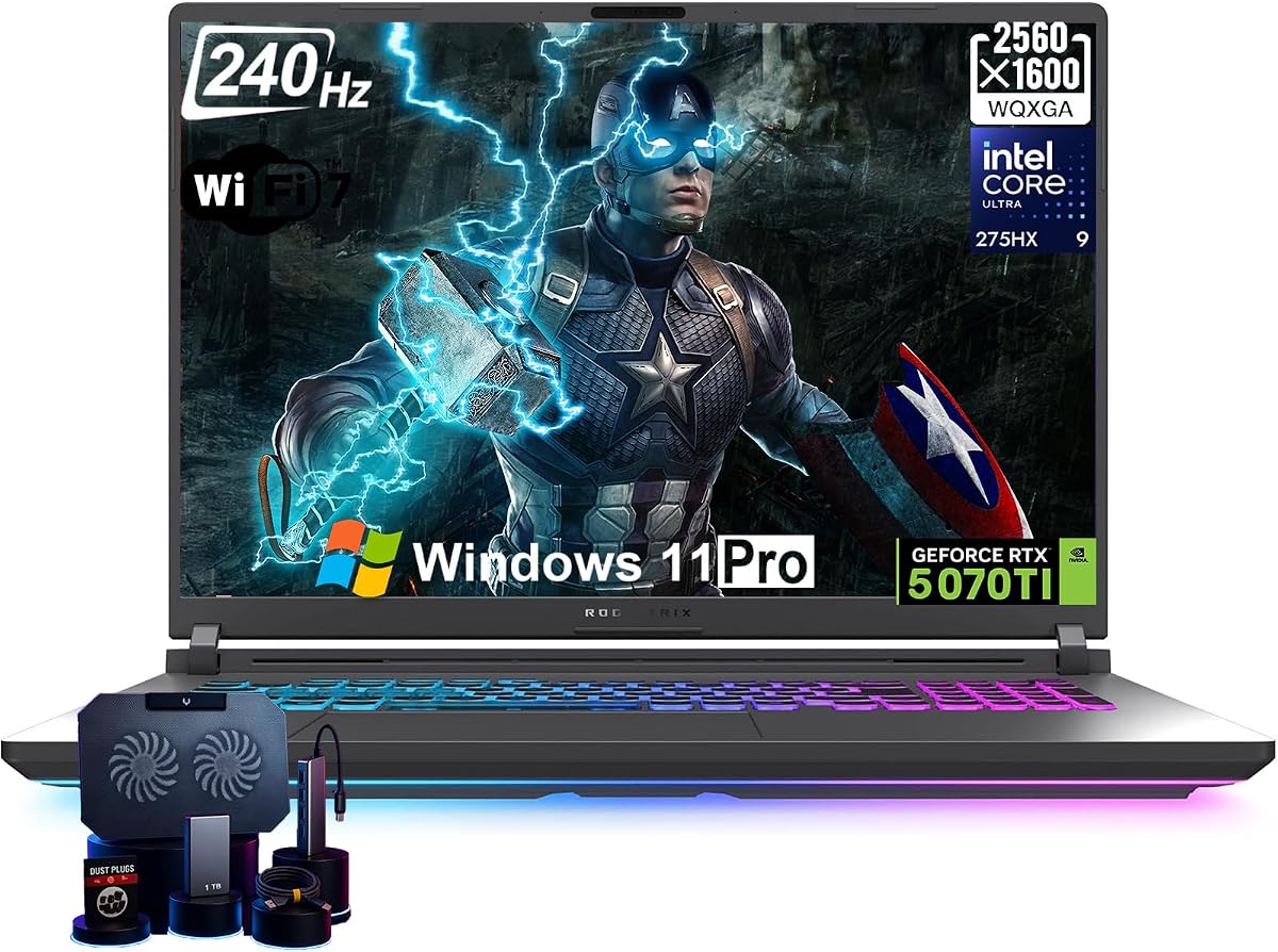 ASUS ROG Strix G18 Gaming Laptop, GeForce RTX 5070 Ti 12GB GDDR7, 18" 2.5K ROG Nebula 240Hz Display, Intel 24-Core Ultra 9 275HX, 64GB DDR5 RAM, 2T SSD, RGB Keyboard, WiFi 7, Win 11 Pro, W/Accessories