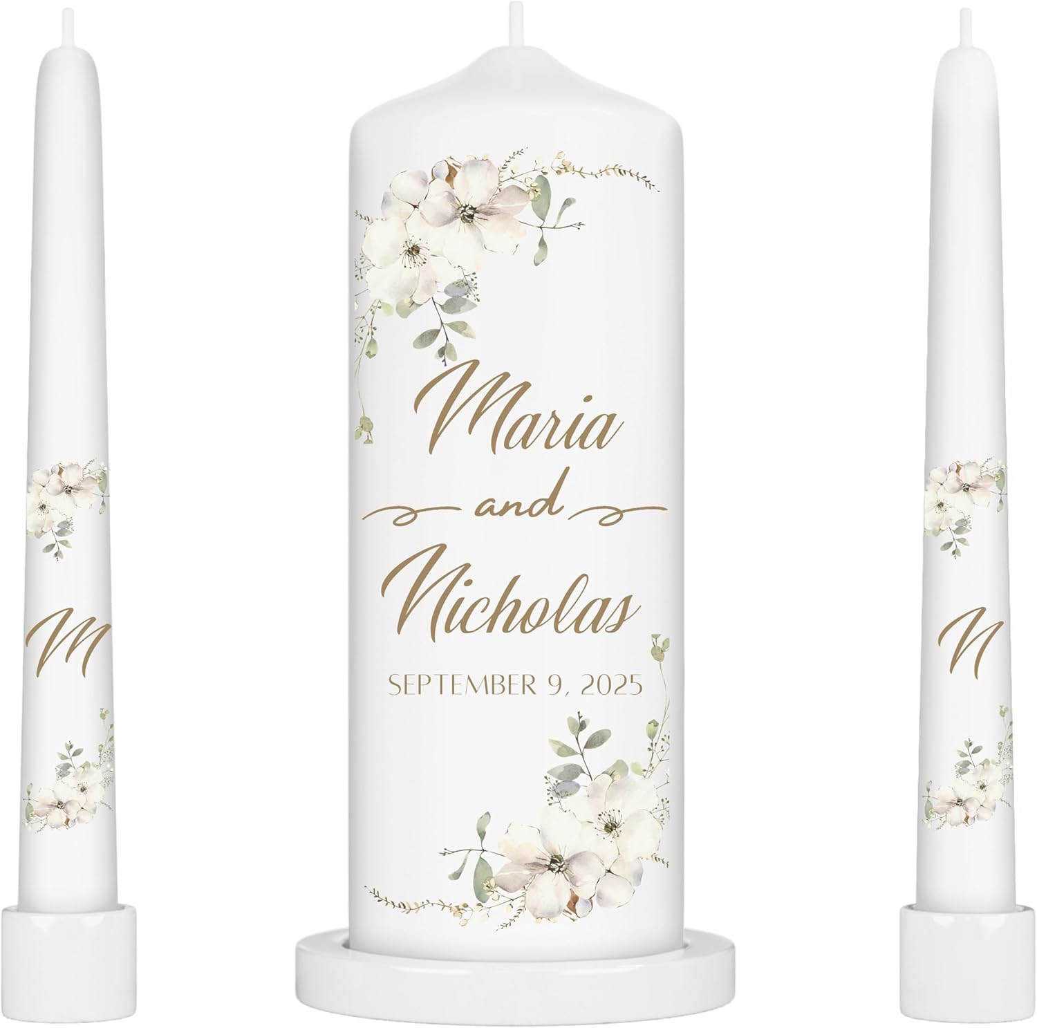 Unity Candles for Wedding, Modern Unity Set, Custom and Personalized Pillar and Taper Candles, Unscented White Premium Wax, Religious and Wedding Ceremony, Special Events