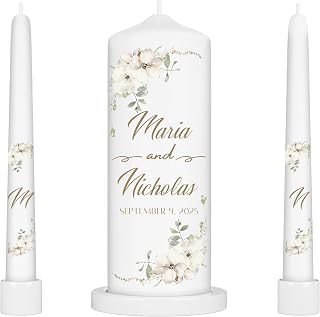 Unity Candles for Wedding, Modern Unity Set, Custom and Personalized Pillar and Taper Candles, Unscented White Premium Wax, Religious and Wedding Ceremony, Special Events