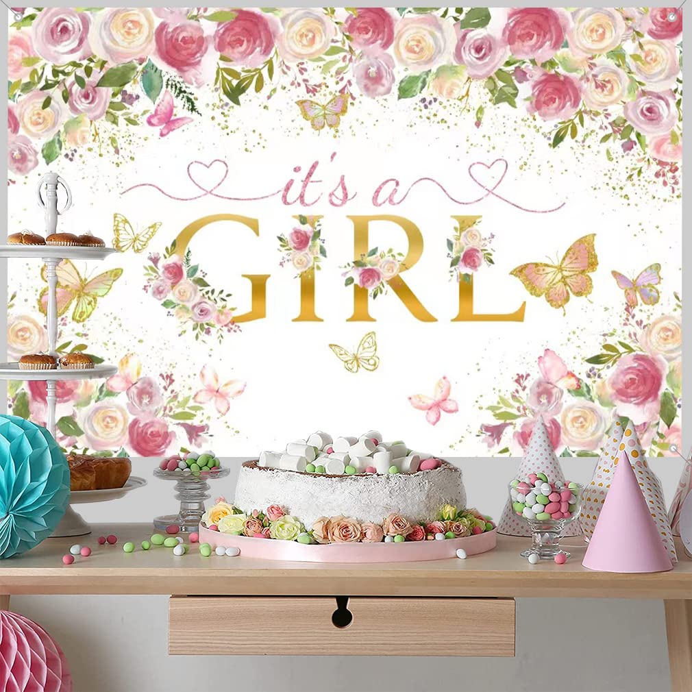 It's a Girl baby shower tło kwiaty baby shower fotografia tło kwiat niemowlę dziewczynka impreza dekoracja impreza baner tabliczka materiałowa plakat