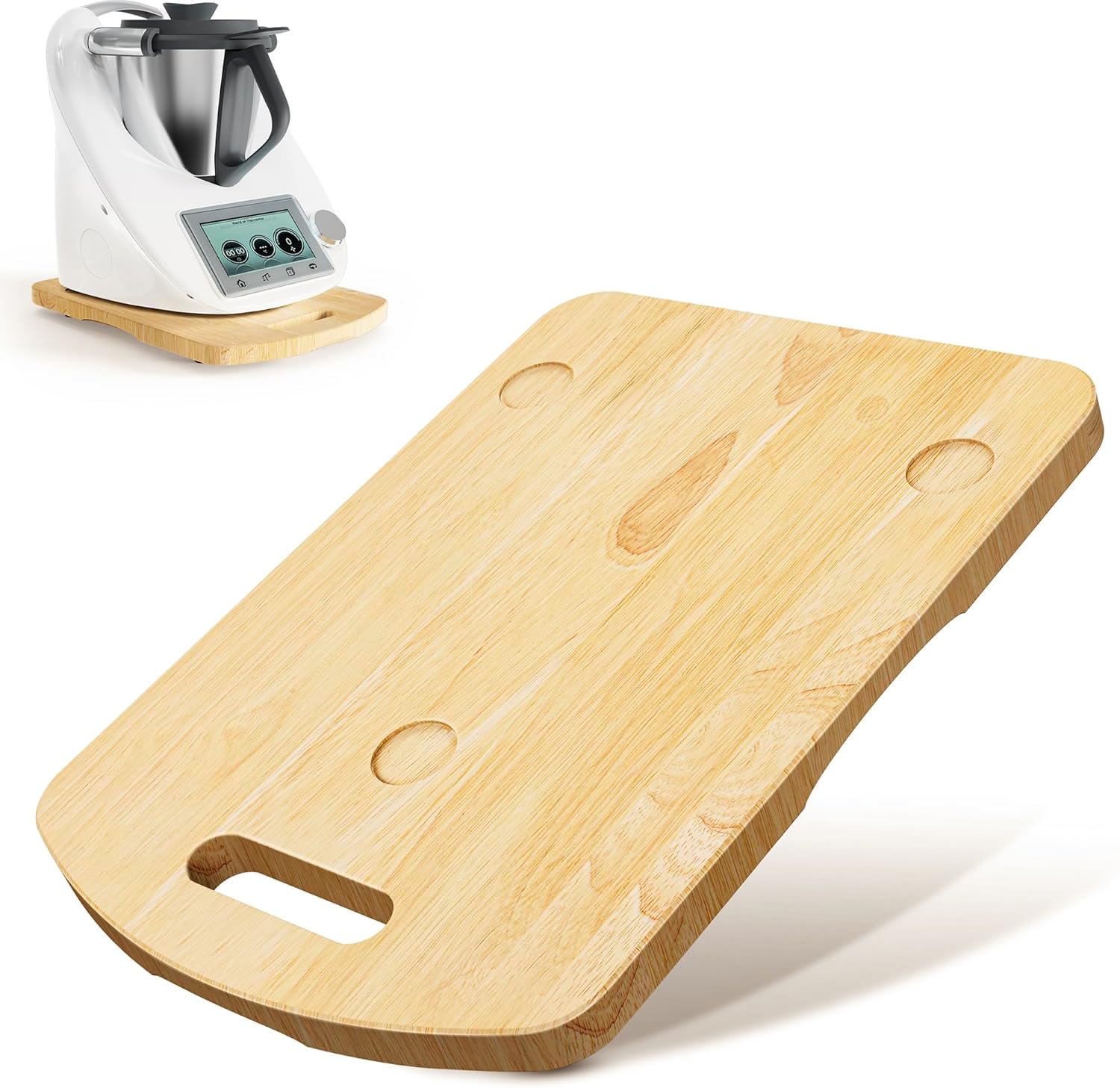 Planche Coulissante pour Thermomix TM6/TM5, Planche Support pour Thermomix avec Roulettes Double Roulement, Poignée Ergonomique, Glissement Silencieux, Surface Anti-Rayures, Bois Naturel